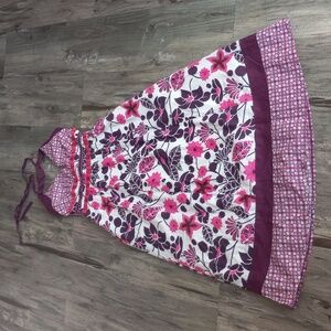 Aryeh Floral Dress Helter Mix Pattern Back Tie in Pink Boho Cotton Size L